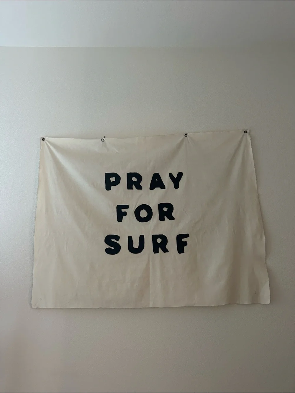 Pray For Surf Shower Curtain - Cream with Black Text